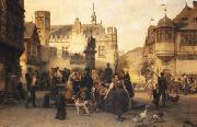 Alfred Eduard Chalon Am Marktbrunnen von Bingen painting